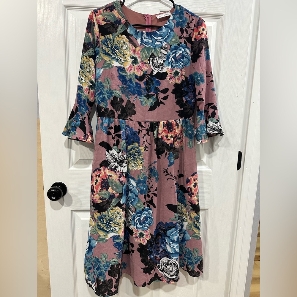 Ces Femme Multicolor Floral Long Sleeve Dress